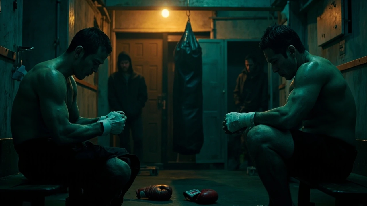 Bloodhounds Staffel 3 – zwei Boxer im Trainingsraum, dramatische Seitenbeleuchtung